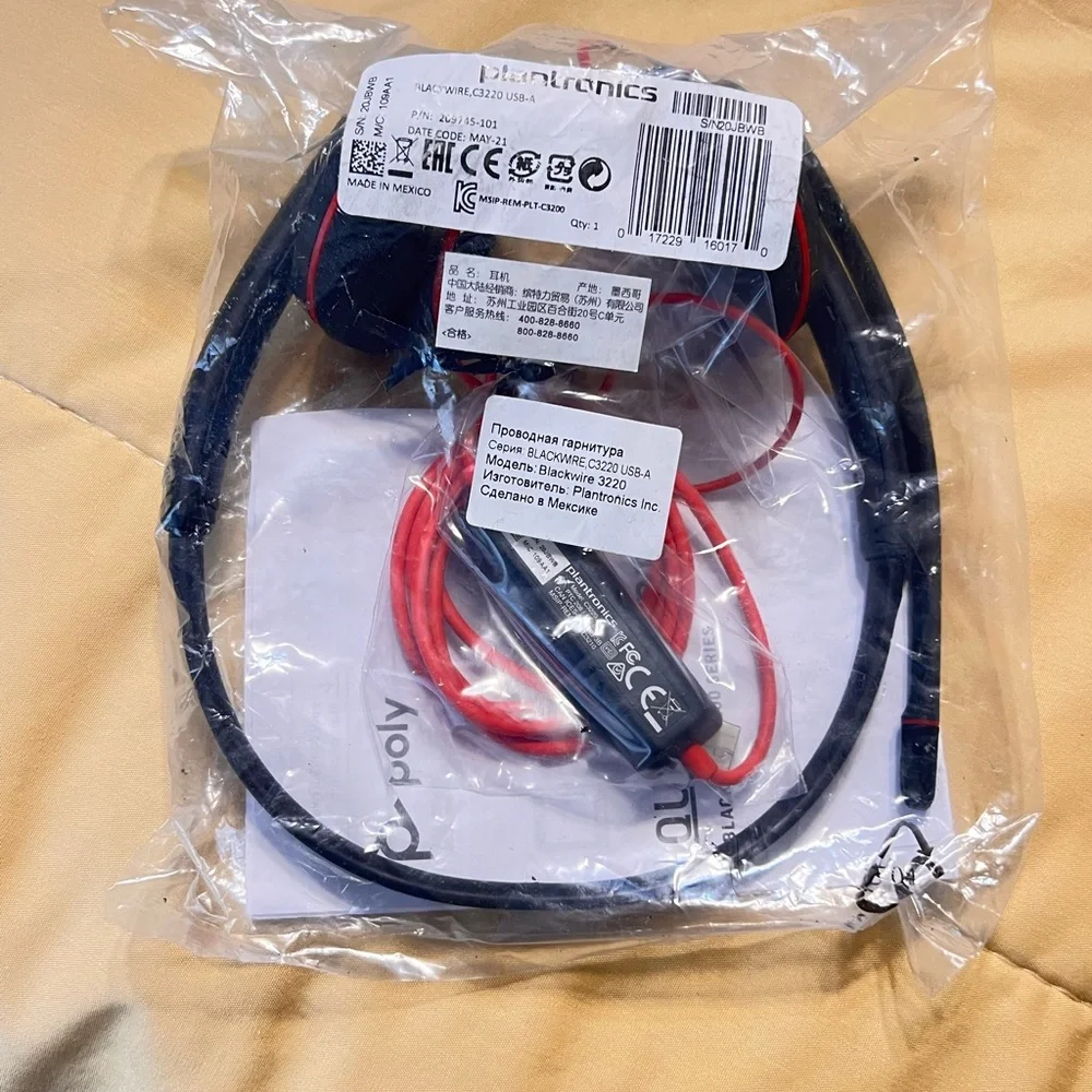 Plantronics Black and Red USB-C Wired Mono Headset with Inline Controls